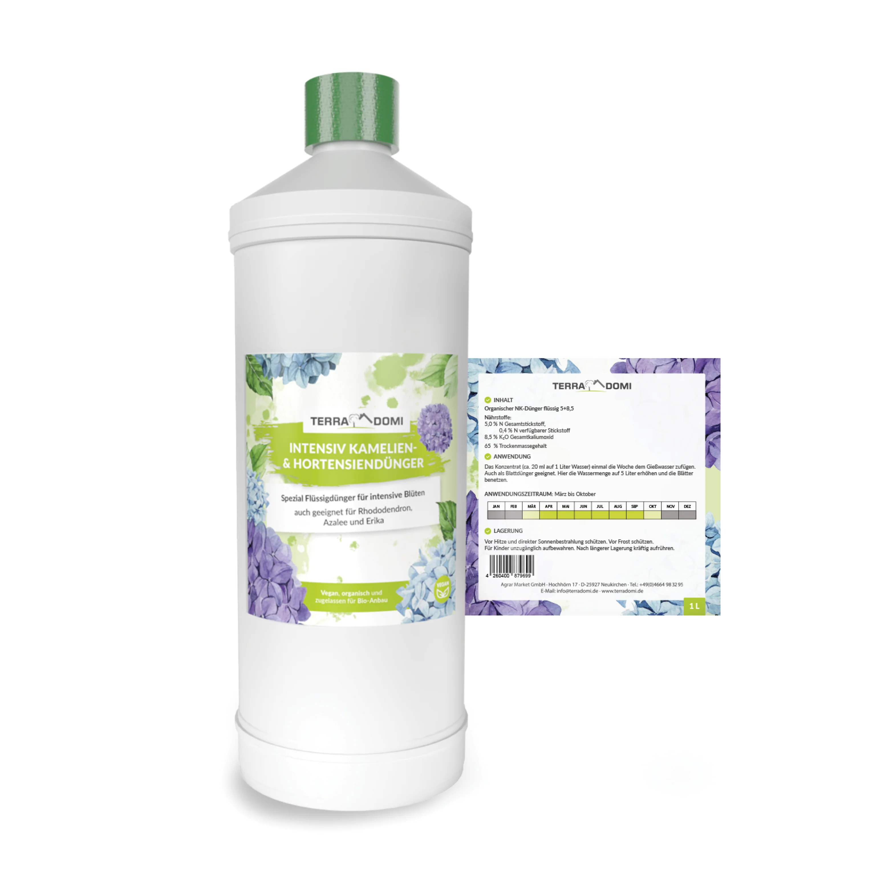TerraDomi Kamelien- und Hortensiendünger 1 Liter Flüssigdünger Konzentrat - Image 2