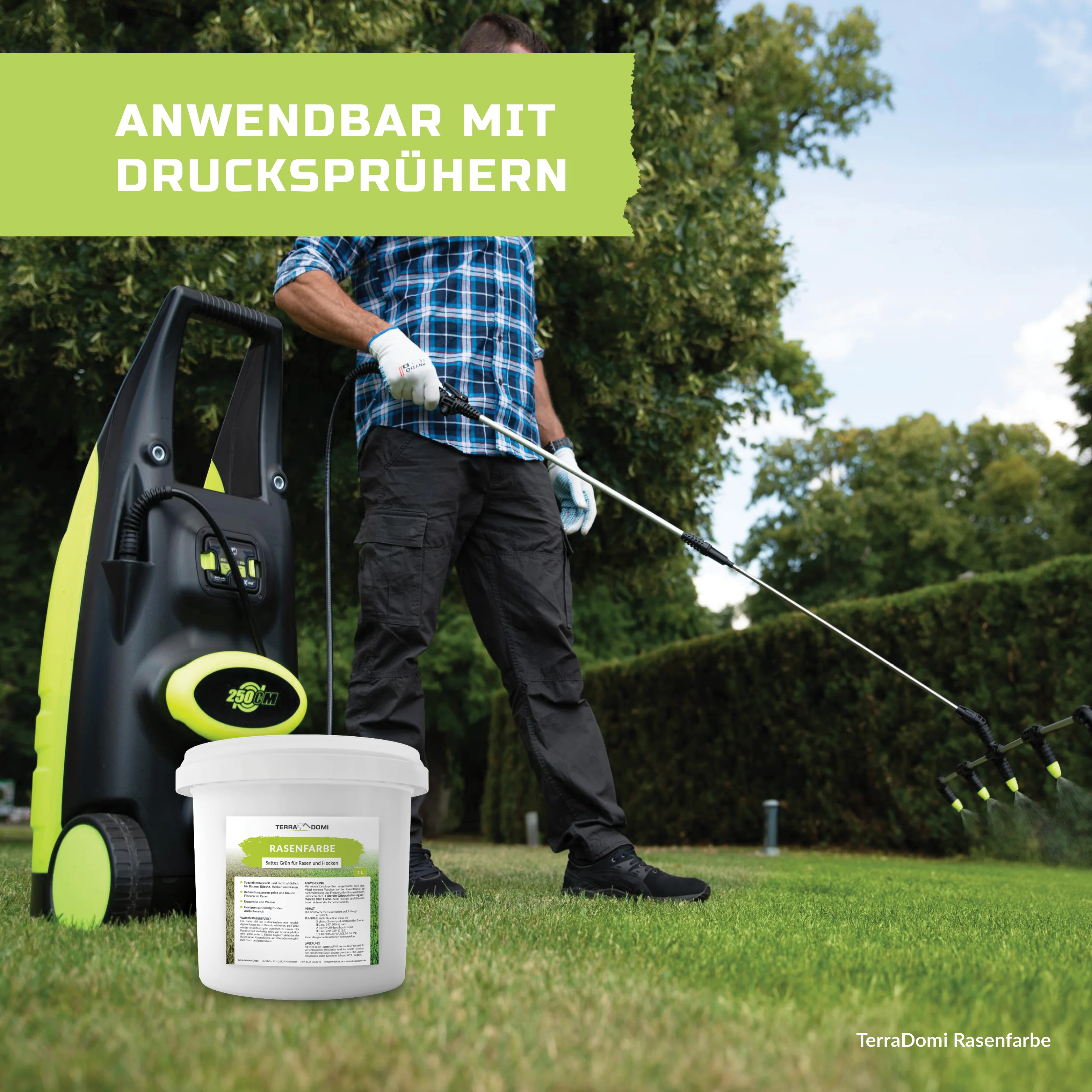 TerraDomi Rasenfarbe | grüne Farbe gegen braune und gelbe Stellen | für Hecken und Rasen - Image 3